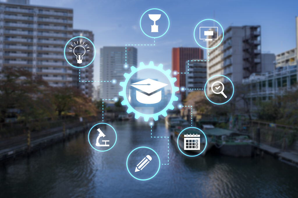 city committed education collage concept